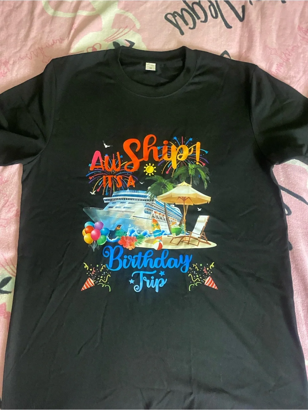 Birthday Trip Cruise Graphic Party Tee - Black